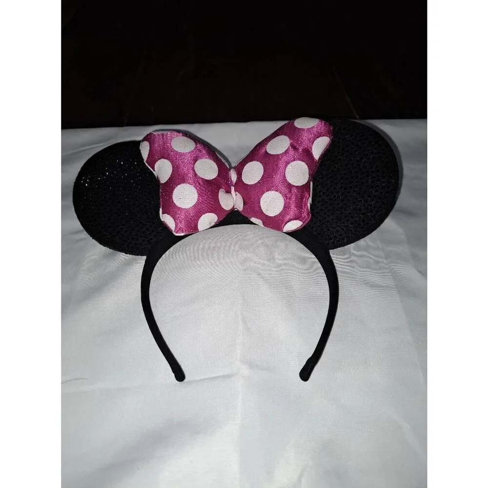 Minnie Mouse Ear Headband Black Pink White Embellish Costume Vacation Birthday